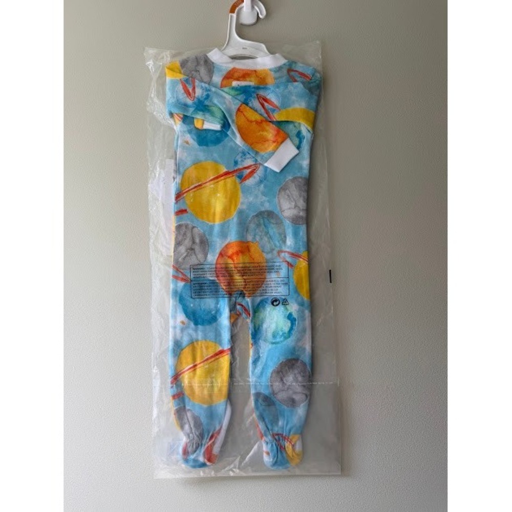 NWT Burts Bees Baby Pajamas 12M Blue Planet Print Sleeper Snug Fit Organic - Picture 4 of 9